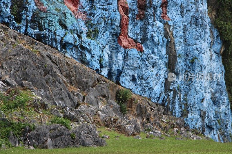 Cuba - Valle de Viñales- detail of fresco of prehistory